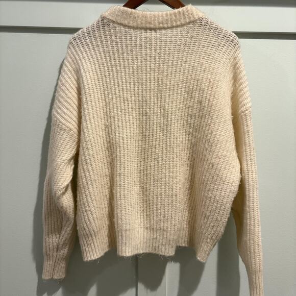Aerie Sweater Womens Medium Cream Chunky Knit Ribbed Crewneck Wool Blend Cozy - Picture 5 of 11